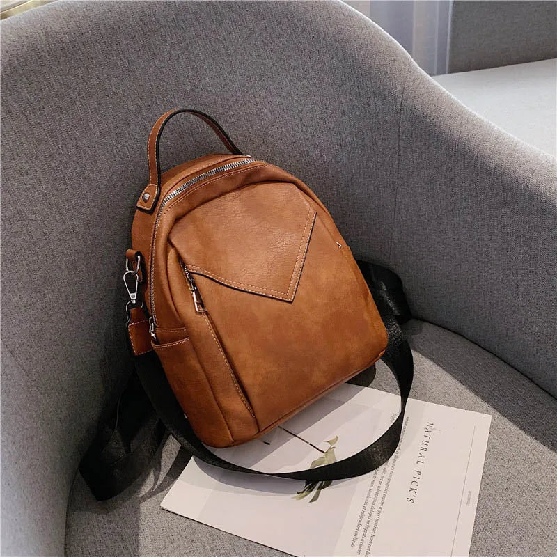 Leather Solid Vintage Style Backpack Happy Phoenix