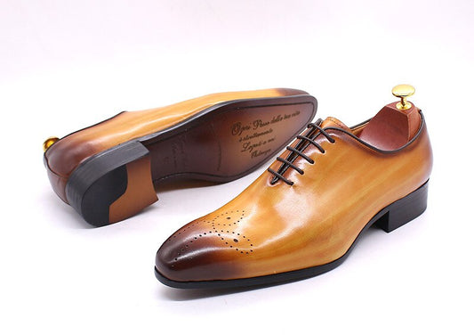 Yellow Oxfords Casual Pointed Toe Leather Formal Men's Shoes Happy Phoenix