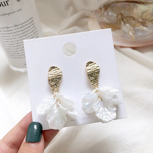 White Flower Petal Drop Earrings Happy Phoenix