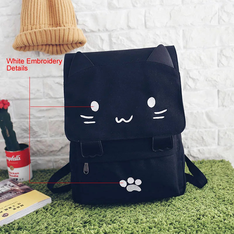 Cartoon Embroidery Cute Cat Backpack Happy Phoenix