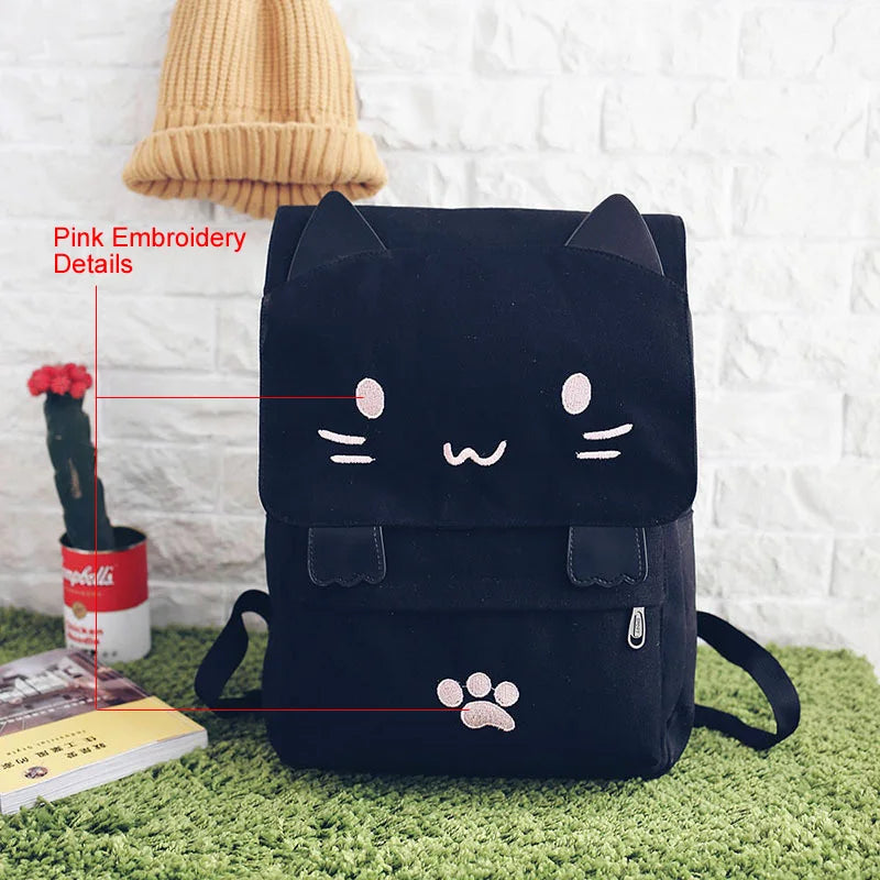 Cartoon Embroidery Cute Cat Backpack Happy Phoenix