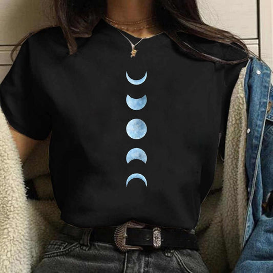 Moon Eclipse Women Casual Print T-shirt Happy Phoenix