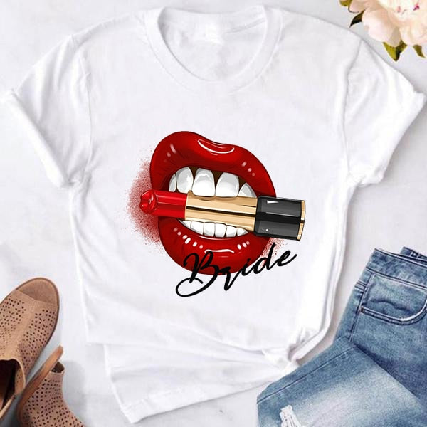 Bachelorette Party Lipstick Lips Bride Team T-Shirts Happy Phoenix