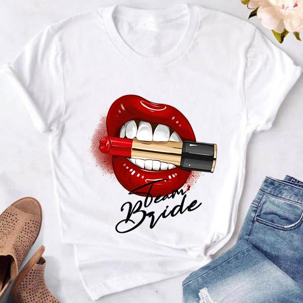 Bachelorette Party Lipstick Lips Bride Team T-Shirts Happy Phoenix