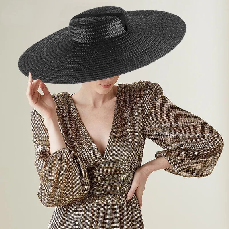 Flat Top Wide Brim Ribbon Straw Hat Happy Phoenix