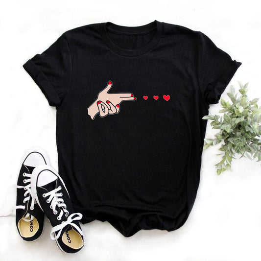 Cute Heart Print T-shirt Happy Phoenix