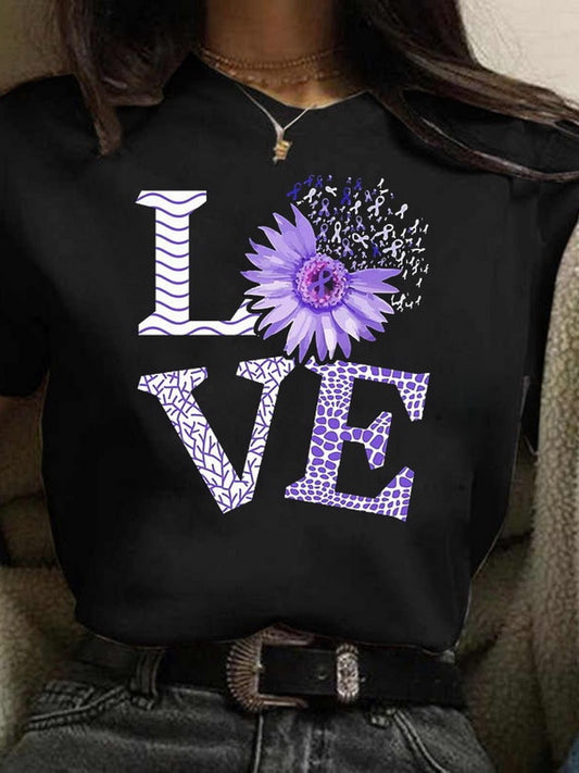 Love Sunflower Print Short Sleeve Casual Woman Tops Happy Phoenix